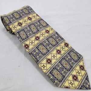 Bill Blass Silk Necktie Yellow Blue Red Celtic Pattern Designer
